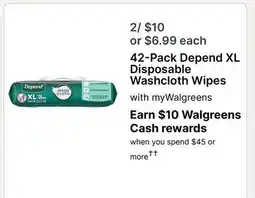 Walgreens 42-Pack Depend XL Disposable Washcloth Wipes offer