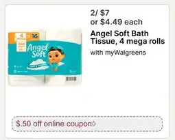 Walgreens Angel Soft Bath Tissue, 4 mega rolls offer