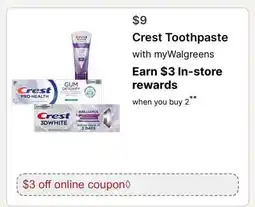 Walgreens Crest Toothpaste offer