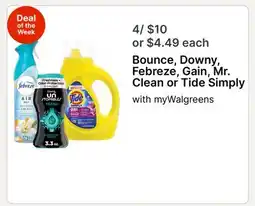 Walgreens Bounce, Downy, Febreze, Gain, Mr. Clean or Tide Simply offer