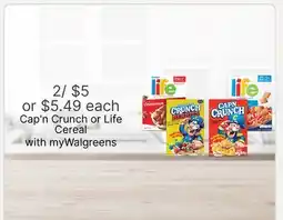 Walgreens Cap'n Crunch or Life Cereal offer