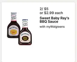 Walgreens Sweet Baby Ray's BBQ Sauce offer