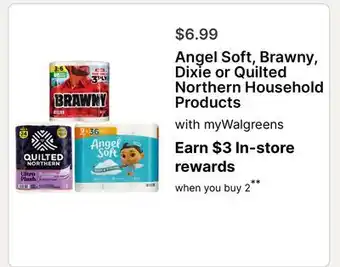 Walgreens Angel Soft, Brawny, Dixie or Quilted Northern Household Products offer
