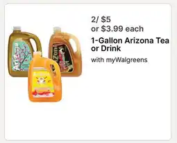 Walgreens 1-Gallon Arizona Tea or Drink offer