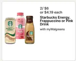 Walgreens Starbucks Energy, Frappuccino or Pink Drink offer