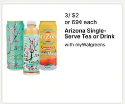 Walgreens Arizona Single-Serve Tea or Drink offer