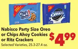 Vallarta Supermarkets Nabisco Party Size Oreo or Chips Ahoy Cookies or Ritz Crackers offer