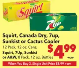 Vallarta Supermarkets Squirt, Canada Dry, 7up, Sunkist or Cactus Cooler offer