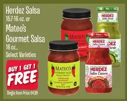 Jewel-Osco Herdez Salsa 15.7-16 oz. or Mateo's Gourmet Salsa 16 oz offer