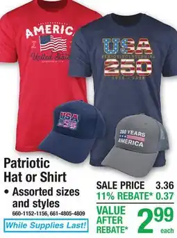 Menards Patriotic Hat or Shirt offer