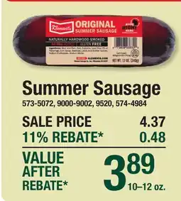 Menards Summer Sausage offer