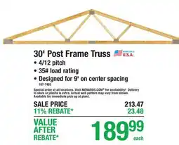 Menards 30' Post Frame Truss offer