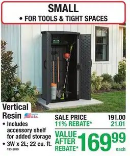 Menards Small Vertical Resin Shed offer