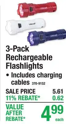 Menards 3-Pack Rechargeable Flashlights offer