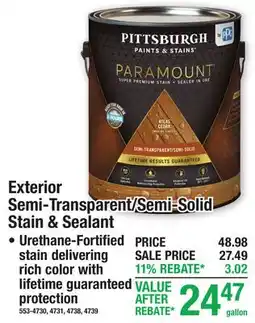 Menards Exterior Semi-Transparent/Semi-Solid Stain & Sealant offer