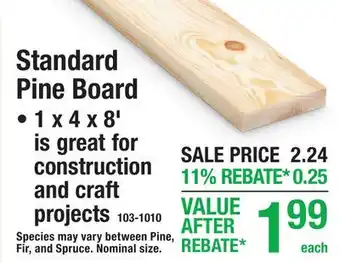 Menards Standard Pine Board offer