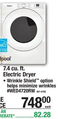 Menards 7.4 cu. ft. Electric Dryer offer