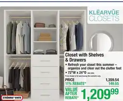 Menards KLËARVŪE Closet with Shelves & Drawers offer