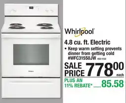 Menards Whirlpool 4.8 cu. ft. Electric offer