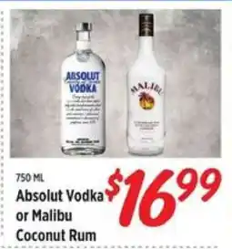 Rouses Absolut Vodka or Malibu Coconut Rum offer