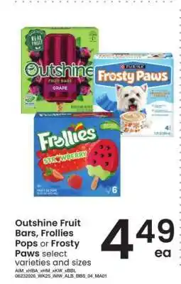 Albertsons Outshine Fruit Bars, Frollies Pops or Frosty Paws offer