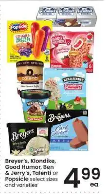 Albertsons Breyer’s, Klondike, Good Humor, Ben & Jerry’s, Talenti or Popsicle offer