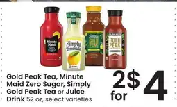 Albertsons Gold Peak Tea, Minute Maid Zero Sugar, Simply Gold Peak Tea or Juice Drink offer