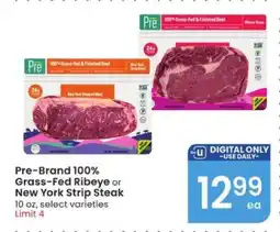 Albertsons Pre-Brand 100% Grass-Fed Ribeye or New York Strip Steak offer