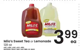 Albertsons Milo's Sweet Tea or Lemonade offer