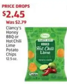 Aldi Clancy's Honey BBQ or Hot Chili Lime Potato Chips offer
