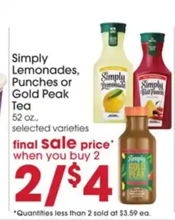 Giant Eagle Simply Lemonades, Punches or Gold Peak Tea offer