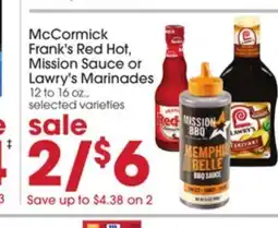 Giant Eagle McCormick Frank's Red Hot, Mission Sauce or Lawry's Marinades offer