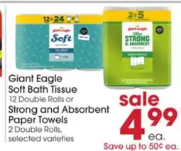 Giant Eagle Giant Eagle Soft Bath Tissue or Strong and Absorbent Paper Towels offer