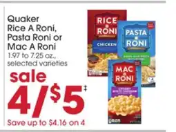Giant Eagle Quaker Rice A Roni, Pasta Roni or Mac A Roni offer