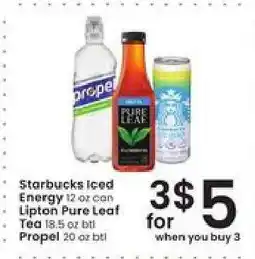 Albertsons Starbucks Iced Energy, Lipton Pure Leaf Tea, Propel offer