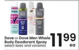 Albertsons Dove or Dove Men Whole Body Deodorant Spray offer