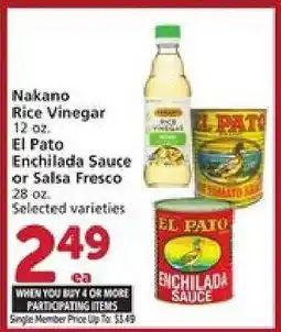 Albertsons Nakano Rice Vinegar / El Pato Enchilada Sauce or Salsa Fresco offer