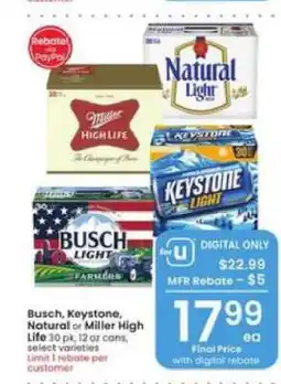 Albertsons Busch, Keystone, Natural or Miller High Life offer