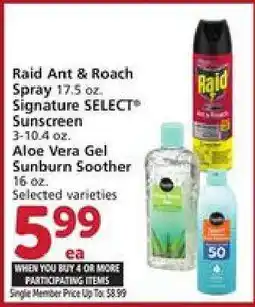 Albertsons Raid Ant & Roach Spray, Signature SELECT Sunscreen, Aloe Vera Gel Sunburn Soother offer