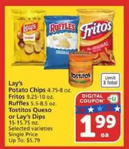 Albertsons Lay's Potato Chips, Fritos, Ruffles, Tostitos Queso or Lay's Dips offer