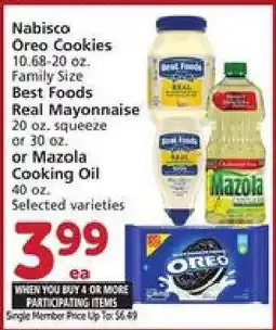Albertsons Nabisco Oreo Cookies, Best Foods Real Mayonnaise, Mazola Cooking Oil offer