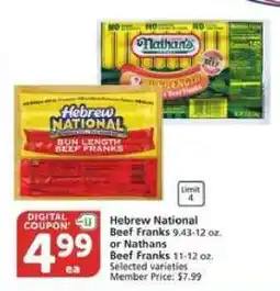 Albertsons Hebrew National or Nathans Beef Franks offer