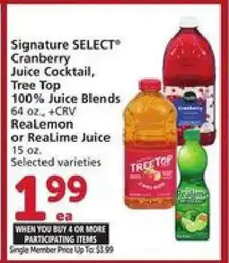Albertsons Signature SELECT Cranberry Juice Cocktail, Tree Top 100% Juice Blends, ReaLemon or ReaLime Juice offer