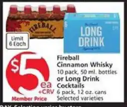 Albertsons Fireball Cinnamon Whisky or Long Drink Cocktails offer