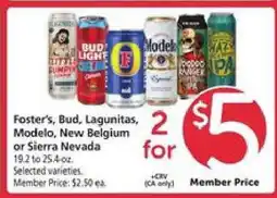 Safeway Foster's, Bud, Lagunitas, Modelo, New Belgium or Sierra Nevada offer
