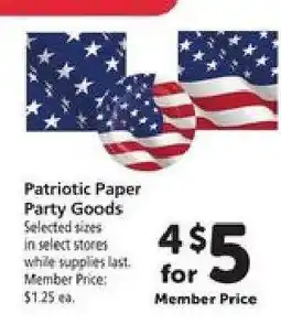 Safeway Patriotic Paper Party Goods offer