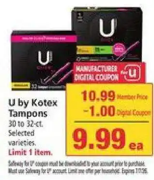 Safeway U by Kotex Tampons offer