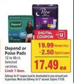 Safeway Depend or Poise Pads offer