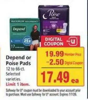 Safeway Depend or Poise Pads offer