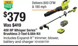 The Home Depot RYOBI 40V HP Whisper Series Brushless 2-Tool 6.0Ah Kit offer